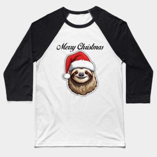 Sloth Wearing Santa Hat - Merry Christmas (Black Lettering) Baseball T-Shirt